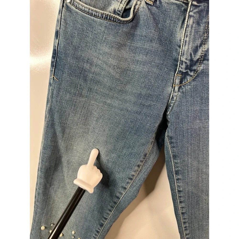 Pilcro Hyphen Pearl Mid-Rise Relaxed Boyfriend Jeans 25 Petite Embellished Crop - Picture 5 of 16